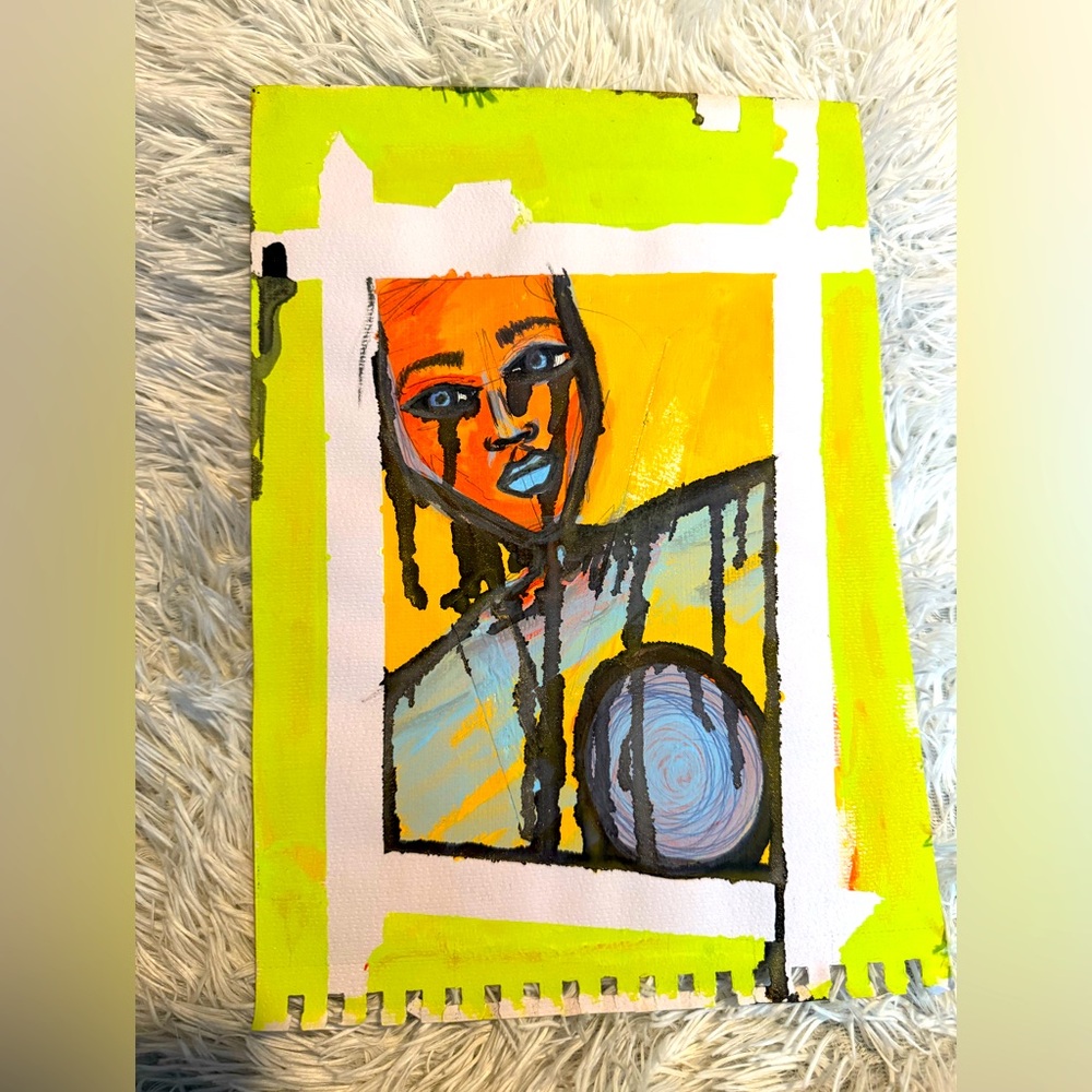“Hollow” acrylic paint,iridescent spray, pen. 12x9”